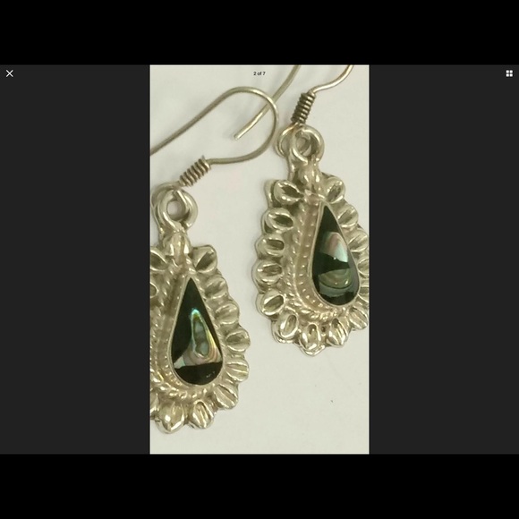 Onyx Abalone inlay 925 CBC Taxco Mexico EUC Sweet - Picture 2 of 6